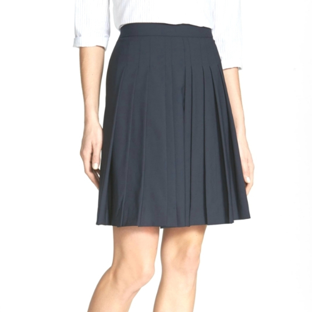 THEORY Haidin Navy Blue Pleated A-Line Skirt
